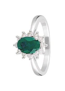 9ct Gold Created Emerald and Diamond Cluster Ring