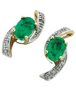 9ct gold Created Emerald and Diamond Crossover Earrings