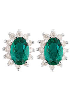 9ct Gold Created Emerald and Diamond Earrings