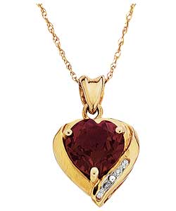 9ct Gold Created Ruby and Diamond Heart Pendant