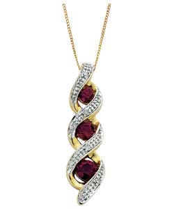 9ct gold Created Ruby and Diamond Twist Pendant