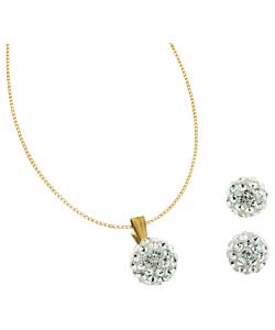 9ct Gold Crystal Ball Pendant and Earrings Set