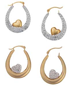 9ct Gold Crystal Set Reversible Heart Oval