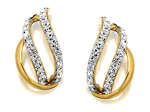 9ct Gold Crystal Triple Layer Curved Earrings