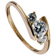 9CT GOLD CUBIC ZIRCONIA BYPASS RING, J