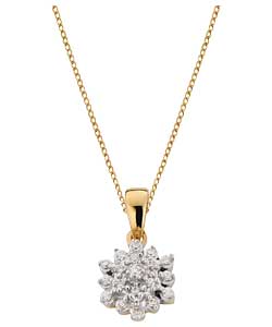 9ct Gold Cubic Zirconia Cluster Pendant Necklace