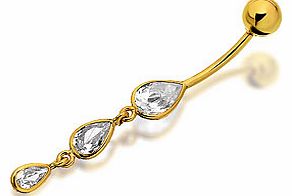9ct Gold Cubic Zirconia Dropper Belly Bar - 074733