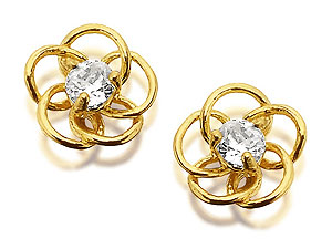 9ct Gold Cubic Zirconia Flower Earrings 6mm -