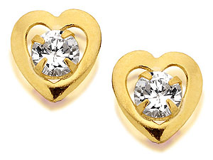 9ct Gold Cubic Zirconia Heart Earrings 7mm -