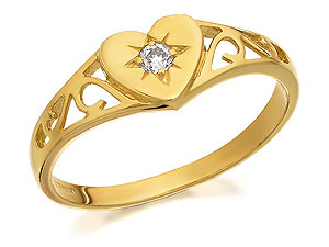9ct Gold Cubic Zirconia Heart Signet Ring - 182983