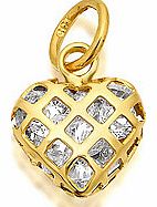 9ct Gold Cubic Zirconia Lattice Heart Charm 9mm