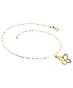9ct gold Cubic Zirconia Open Curb Butterfly Charm Anklet