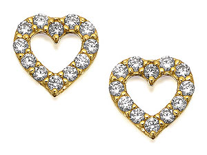 9ct Gold Cubic Zirconia Open Heart Earrings 8mm
