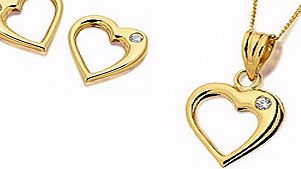 9ct Gold Cubic Zirconia Open Heart Earrings and