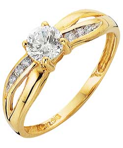 9ct Gold Cubic Zirconia Solitaire Crossover Shoulder Ring