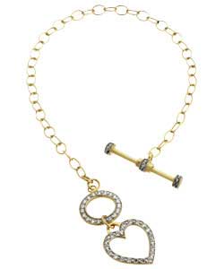 9ct gold Cubic Zirconia T-Bar and Loop Bracelet with Heart