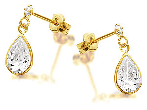 9ct Gold Cubic Zirconia Tear Drop Earrings 20mm
