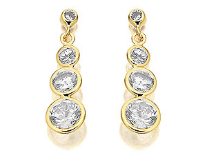 9ct Gold Cubic Zirconia Trilogy Drop Earrings