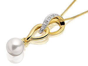 9ct Gold Cultured Pearl And Diamond Loop Pendant