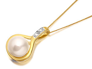 9ct Gold Cultured Pearl And Diamond Pendant And