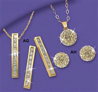 9ct gold CZ Drop Bar Pendant And Earrings Set