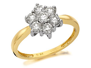 9ct Gold Daisy Diamond Cluster Ring 1 Carat -