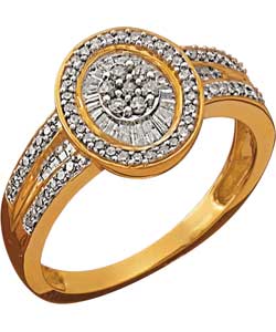 9ct Gold Diamond 1 Carat Look Baguette and Round
