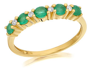 9ct Gold Diamond And Emerald Half Eternity Ring