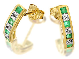 9ct Gold Diamond And Emerald Half Hoop Earrings