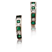 9ct Gold Diamond And Emerald J-Hoop Earrings