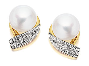 9ct Gold Diamond And Freshwater Pearl Earrings