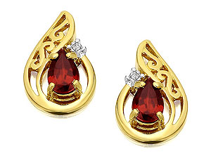 9ct Gold Diamond And Garnet Earrings 10mm -