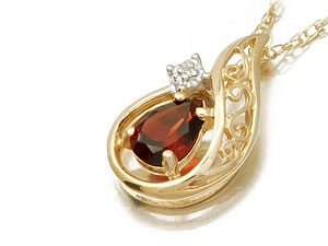 9ct Gold Diamond And Garnet Pendant And Chain -