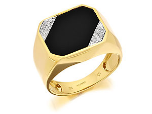 9ct Gold Diamond And Onyx Signet Ring - 183702