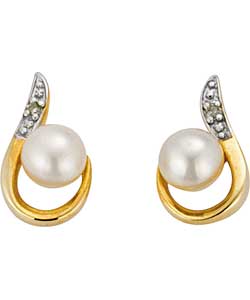 9ct Gold Diamond and Pearl Stud Earrings