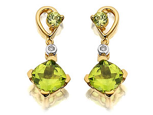 9ct Gold Diamond And Peridot Drop Earrings 20mm