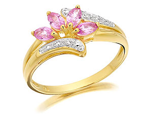 9ct Gold Diamond And Pink Sapphire Ring - 048488