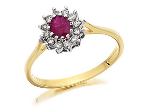9ct Gold Diamond And Ruby Cluster Ring 20pts -