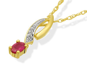 9ct gold Diamond and Ruby Dropper Pendant and Chain 049831