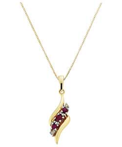 9ct gold Diamond and Ruby Wave Pendant