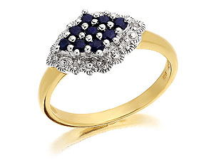 9ct Gold Diamond And Sapphire Cluster Cushion