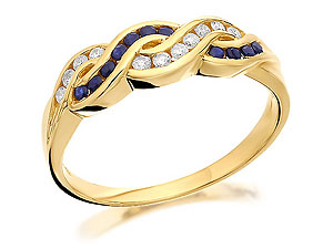9ct Gold Diamond And Sapphire Wavy Ring 17pts -