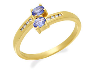 9ct Gold Diamond And Tanzanite Crossover Ring