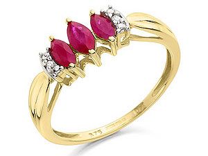 9ct Gold Diamond And Three Marquise Ruby Ring