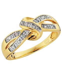 9ct Gold Diamond Baguette Bow Ring