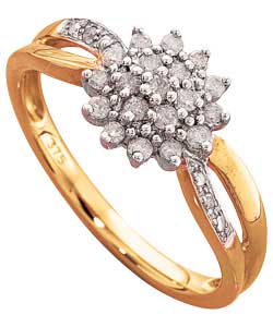 9ct gold Diamond Crossover Cluster Ring - Size Small (L)