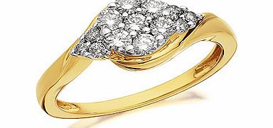 9ct Gold Diamond Crossover Cluster Ring 0.5ct -