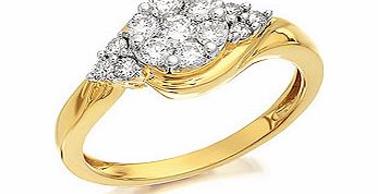 9ct Gold Diamond Crossover Cluster Ring 53pts -