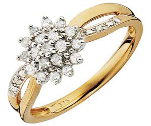 9ct gold Diamond Crossover Cluster Ring