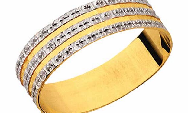 9ct Gold Diamond Cut 3 Row Sparkle Ring - Size N